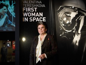 Retired Russian cosmonaut Valentina Tereshkova, poses for photographs ahead of an event at the Science Museum on March 15, 2017 in London, England.