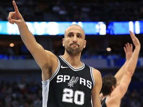 Manu Ginobili of the San Antonio Spurs in the second half at American Airlines Center on November 14, 2017 in Dallas, Texas.