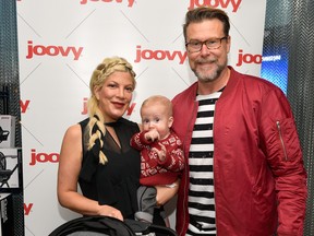 Tori Spelling, left, Dean McDermott and their son at the 7th Annual Santa's Secret Workshop benefiting L.A. Family Housing at Andaz on Dec. 2, 2017 in West Hollywood, Calif.  (Matt Winkelmeyer/Getty Images for Santa's Secret Workshop 2017)