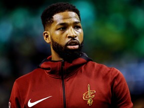 Tristan Thompson of the Cleveland Cavaliers warms up prior to Game One of the Eastern Conference Finals against the Boston Celtics Tristan Thompson of the 2018 NBA Playoffs at TD Garden on May 13, 2018 in Boston, Massachusetts.