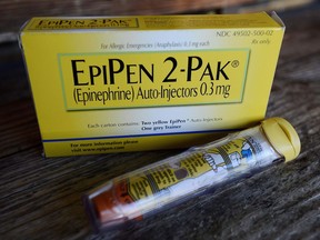 An EpiPen epinephrine auto-injector is shown in Hendersonville, Texas on October 10, 2013. (Mark Zaleski/The Associated Press)