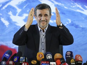 Former Iranian President Mahmoud Ahmadinejad gives a press conference in Tehran, Iran, on April 5, 2017.