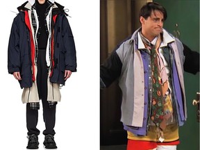 This Balenciaga jacket has been ridiculed online for looking like Joey Tribbiani wearing all of Chandler Bing's clothes on Friends. (Barneys, Files)