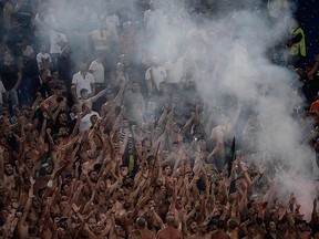 Lazio's fans cheer during the Italian Serie A football match against Napoli at the Olympic stadium in Rome on August 18, 2018. (FILIPPO MONTEFORTE/AFP/Getty Images)