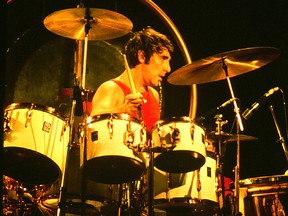 The Who's late drummer Keith Moon is seen in this 1976 file photo from a concert in Winnipeg.