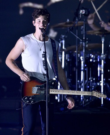 Shawn Mendes performs "In My Blood" onstage at the MTV Video Music Awards at Radio City Music Hall on Monday, Aug. 20, 2018, in New York. (Chris Pizzello/Invision/AP)