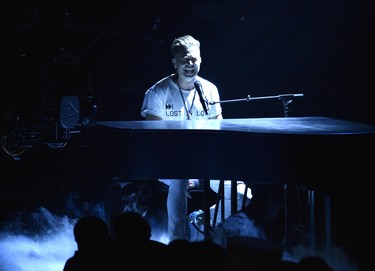 Ryan Tedder of One Republic performs "One Day" onstage at the MTV Video Music Awards at Radio City Music Hall on Monday, Aug. 20, 2018, in New York. (Chris Pizzello/Invision/AP)