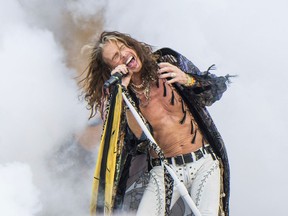 FILE - In this May 5, 2018 file photo, Steven Tyler of Aerosmith performs at the New Orleans Jazz and Heritage Festival in New Orleans.  The rock band announced Wednesday, Aug. 15,  that "Aerosmith: Deuces are Wild" would kick off April 6, 2019, at the Park Theater, where Lady Gaga will launch her residency in December.