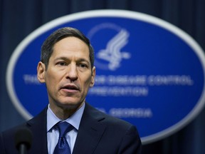 In this April 1, 2016, file photo, Centers for Disease Control and Prevention Director Dr. Thomas Frieden speaks during a news conference in Atlanta.  (AP Photo/David Goldman, File)