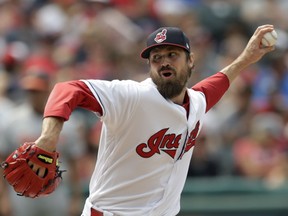 Cleveland Indians relief pitcher Andrew Miller delivers in the seventh inning of a baseball game against the Baltimore Orioles, Sunday, Aug. 19, 2018, in Cleveland.