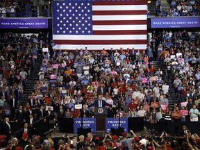 President Donald Trump speaks during a campaign rally, Thursday, Aug. 2, 2018, in Wilkes-Barre, Pa.