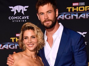 Chris Hemsworth and Elsa Pataky arrive at the Premiere Of Disney And Marvel's "Thor: Ragnarok" on Oct. 10, 2017 in Los Angeles.