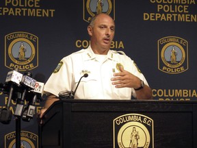 Columbia Police Chief Skip Holbrook talks Thursday, Aug. 23, 2018, in Columbia, S.C., about an investigation into the heat-related death of police dog "Turbo" in July.