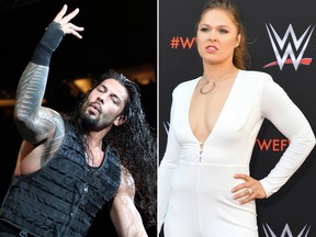Universal champion Roman Reigns and Raw women's champion Ronda Rousey are among the stars expected to be at SummerSlam at Toronto's Scotiabank Arena on Sunday, Aug. 11, 2019. (Lorraine Hjalte/Postmedia/VALERIE MACON/AFP/Getty Images)