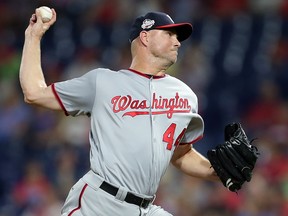 Ryan Madson of the Washington Nationals delivers a pitch during a game against the Philadelphia Phillies at Citizens Bank Park on August 27, 2018 in Philadelphia. (Hunter Martin/Getty Images)
