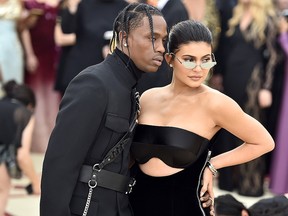 Travis Scott and Kylie Jenner attend the Heavenly Bodies: Fashion & The Catholic Imagination Costume Institute Gala at The Metropolitan Museum of Art on May 7, 2018 in New York City.