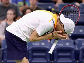 Denis Shapovalov of Canada reacts during his men's singles third round match against Kevin Anderson of South Africa on Day Five of the 2018 U.S. Open at the USTA Billie Jean King National Tennis Center on Aug. 31, 2018 in the Flushing neighbourhood of the Queens borough of New York City.