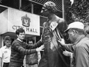 Artist John William Dann installed his bronze sculpture of Canada's first prime minister, Sir John A. Macdonald, outide city hall in Victoria, B.C. 36 years ago and now the city plans to put the statue in storage. (Twitter)