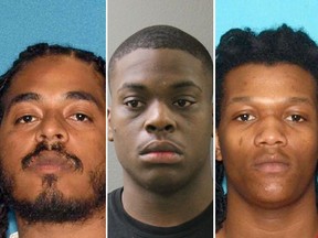 From left to right: Michael Elliott, 25 and Leroy Frazier III, 20, both of Bridgeton, and 18-year-old Charles Gamble, of Salem are charged with murder, conspiracy, attempted murder and weapons offences in the July 17 death of 9-year-old Jennifer Trejo (not pictured). (Bridgeton Police Department photos)