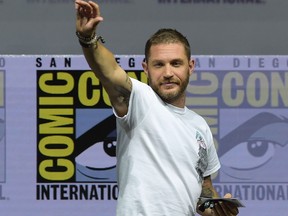 Tom Hardy speaks onstage at the Sony Pictures' panel during Comic-Con International 2018 at San Diego Convention Center on July 20, 2018 in San Diego, Calif. (Kevin Winter/Getty Images)