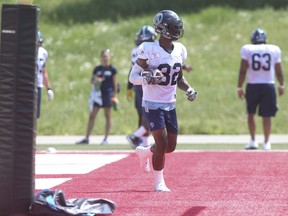 Toronto Argos' James Wilder Jr., trots out of the end zone during a practice in advance of Saturday's game against the visiting Lions. Jack Boland/Toronto Sun/Postmedia Network