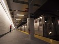 A downtown 1 train pulls into the newly-opened WTC Cortlandt subway station in New York on Saturday evening, Sept. 8, 2018. The old Cortlandt Street station on the subway system's No. 1 line was buried under the rubble of the World Trade Center's twin towers on Sept. 11, 2001. Construction of the new station was delayed until the rebuilding of the surrounding towers was well under way. (AP Photo/Patrick Sison)