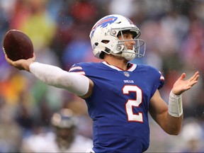 Quarterback Nathan Peterman of the Buffalo Bills passes in the second quarter against the Baltimore Ravens at M&T Bank Stadium on September 9, 2018 in Baltimore, Maryland. (Patrick Smith/Getty Images)