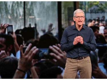 Tim Cook, chief executive officer of Apple,  speaks during an event at the Steve Jobs Theater at Apple Park on Sept. 12, 2018 in Cupertino, Calif.