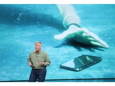 Phil Schiller, senior vice-president of worldwide marketing at Apple Inc., speaks at an Apple event at the Steve Jobs Theater at Apple Park on Sept. 12, 2018 in Cupertino, Calif.