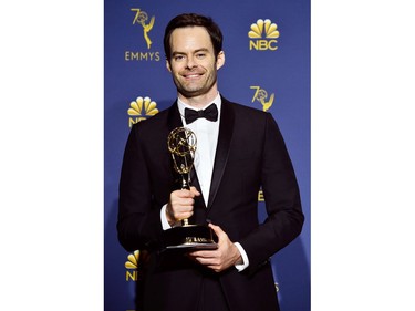 LOS ANGELES, CA - SEPTEMBER 17:  Outstanding Actor in a Comedy Series Bill Hader poses in the press room during the 70th Emmy Awards at Microsoft Theater on September 17, 2018 in Los Angeles, California.