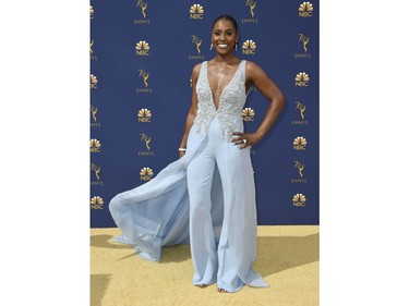 Issa Rae arrives at the 70th Primetime Emmy Awards on Monday, Sept. 17, 2018, at the Microsoft Theater in Los Angeles.