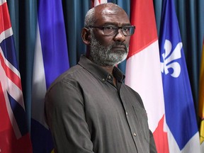 Abousfian Abdelrazik, a Canadian citizen who was detained and tortured in Sudan, looks on during a press conference on developments in his civil court case against the federal government, on Parliament Hill in Ottawa on Friday, Sept. 14, 2018.