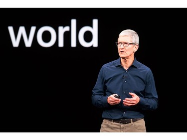 Apple CEO Tim Cook speaks during an Apple event on Sept. 12, 2018, in Cupertino, Calif.