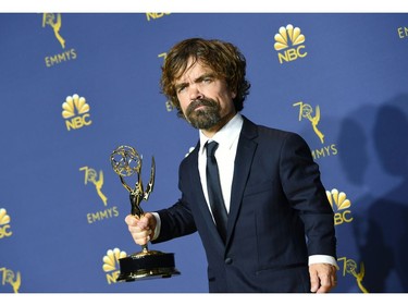 Supporting actor in a drama series winner Peter Dinklage poses with his Emmy during the 70th Emmy Awards at the Microsoft Theatre in Los Angeles, California on September 17, 2018.