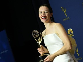 Lead actress in a drama series winner Claire Foy poses with her Emmy during the 70th Emmy Awards at the Microsoft Theatre in Los Angeles, California on September 17, 2018.