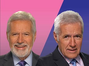 "Jeopardy!" host Alex Trebek is shown in a Twitter post with a beard and without a beard. (Jeopardy!/Twitter)