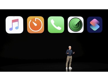 Apple CEO Tim Cook discusses the new Apple products at the Steve Jobs Theater during an event to announce new products Wednesday, Sept. 12, 2018, in Cupertino, Calif.