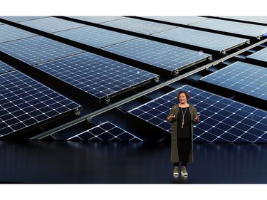Lisa Jackson, vice-president of Environment, Policy, and Social Initiatives, speaks at an Apple event at the Steve Jobs Theater at Apple Park on Sept. 12, 2018 in Cupertino, Calif.