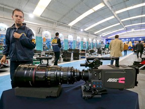 Stolen film equipment is displayed for a media presentation at the police department in Buenos Aires, Argentina, Friday, Sept. 14, 2018.