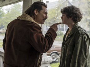 This image released by Sony Pictures shows and Matthew McConaughey, left, and Richie Merritt in a scene from "White Boy Rick." (Scott Garfield/Sony/Columbia Pictures and Studio 8 via AP)