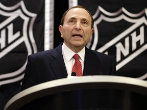 In this Jan. 9, 2013, file photo, NHL Commissioner Gary Bettman speaks during a news conference in New York. (AP Photo/Frank Franklin II, File)