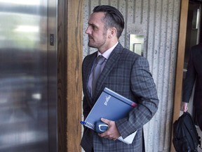 The trial of a British sailor will continue today in Halifax after the Crown stayed a sexual assault charge against the co-accused in the case. Simon Radford, a British sailor charged with sexual assault causing bodily harm, walks outside the court room in Nova Scotia Supreme Court in Halifax on Wednesday, Sept. 5, 2018. Fellow sailor Darren Smalley also facing charges in the incident.