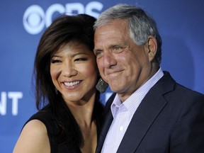 In this June 16, 2014 file photo, Les Moonves, right, president and CEO of CBS Corporation, and his wife Julie Chen pose together at the premiere of the CBS science fiction television series "Extant" in Los Angeles.