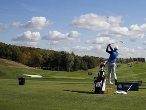 European Ryder cup player Henrik Stenson practices in Guyancourt, outside Paris, France, Monday, Sept. 24, 2018. The 42nd Ryder Cup Matches will be held in France from Sept. 28-30, 2018, at the Albatros Course of Le Golf National.