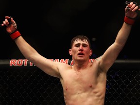 Darren Till of England celebrates victory against Bojan Velickovic of Serbia after their Welterweight bout during the UFC Fight Night at Ahoy on September 2, 2017 in Rotterdam, Netherlands. (Dean Mouhtaropoulos/Getty Images)