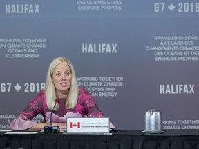 Canadian Environment Minister Catherine McKenna delivers opening remarks as the G7 environment, oceans and energy ministers meet in Halifax on Wednesday, Sept. 19, 2018.