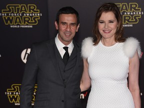 Geena Davis and Reza Jarrahy attend the premiere of Walt Disney Pictures and Lucasfilm's 'Star Wars: The Force Awakens' at the Dolby Theatre on December 14th, 2015 in Hollywood, Calif. (Ethan Miller/Getty Images)