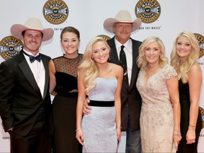 Alan Jackson and family (from left to right) Ben Selecman, Mattie Jackson, Dani Jackson, Denise Jackson, and Alexandra Jackson attend the Country Music Hall of Fame and Museum Medallion Ceremony to celebrate 2017 Hall of Fame inductees at Country Music Hall of Fame and Museum on October 22, 2017 in Nashville, Tennessee.  (Terry Wyatt/Getty Images for Country Music Hall Of Fame & Museum)