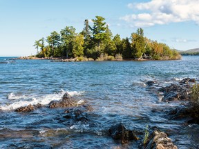 The clear, blue waters of Lake Superior surround Porter's Island at Copper Harbor in Michigan's Keweenaw Peninsula. (Getty Images)