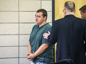 Collin Daniel Richards makes his initial court appearance after being charged with the murder of Iowa State golfer Celia Barquin Arozamena, on Tuesday, Sept. 18, 2018, at the Story County Courthouse in Nevada, Iowa.